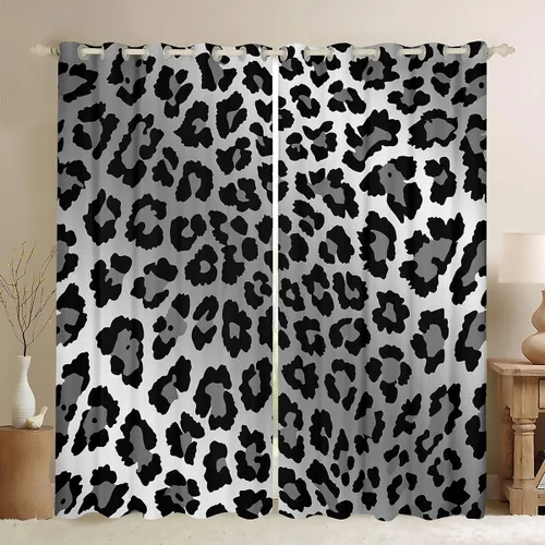 Vista 10 de Feelyou Purple Leopard Print Blackout Curtains Black Wild Safari Darkening Drapes for Bedroom Living Room Decor Cheetah Fur Wildlife Thermal