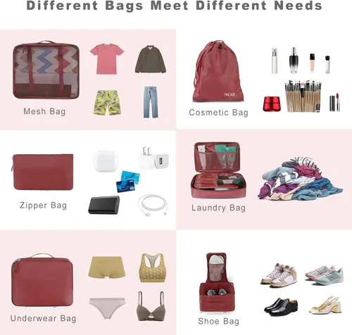Vista 5 de BAGAIL - Conjunto de 7 u 8 bolsas y maletines organizadores de equipaje, ideales como accesorios de viaje