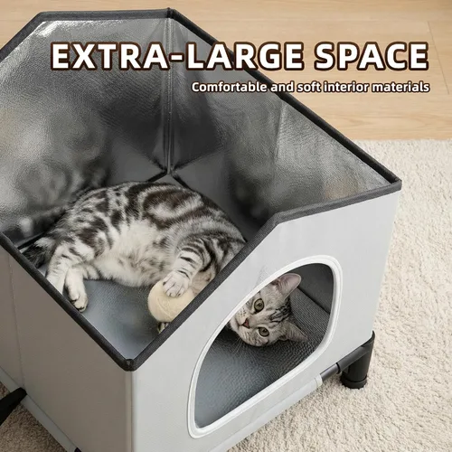 Vista 2 de Casa para gatos para exteriores e interiores, fácil de armar, refugio para gatos con autocalentamiento para invierno, aislado y resistente a