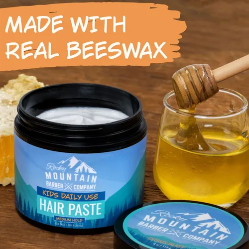 Vista 5 de Rocky Mountain Barber Company Pasta de peinado infantil para niños, bañera grande de 4 onzas, gel de sujeción media para todos los peinados, aroma