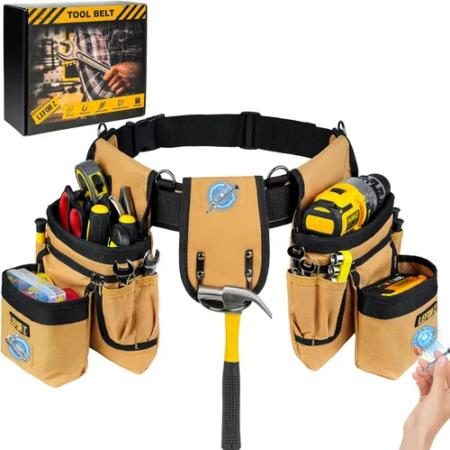 Vista 12 de Cinturón de herramientas, bolsa magnética para herramientas, cinturón de herramientas de 13 bolsillos para hombres, cinturón de herramientas
