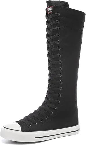 Vista 3 de Zapatillas altas de lona con cordones hasta la rodilla para mujer