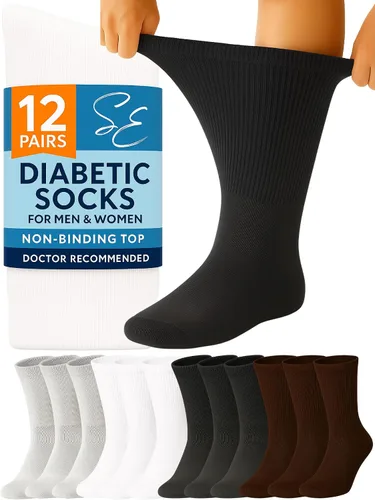 Vista 15 de Calcetines para diabéticos Special Essentials para hombres y mujeres – 12 pares de calcetines para neuropatía sin ataduras que absorben la humedad