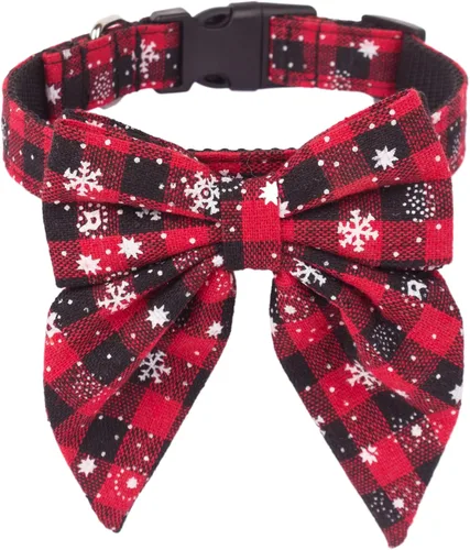 Vista 16 de ADOGGYGO Collar de Navidad para perro con lazo, ajustable de algodón rojo a cuadros, collares de Navidad para perros pequeños, medianos y grandes