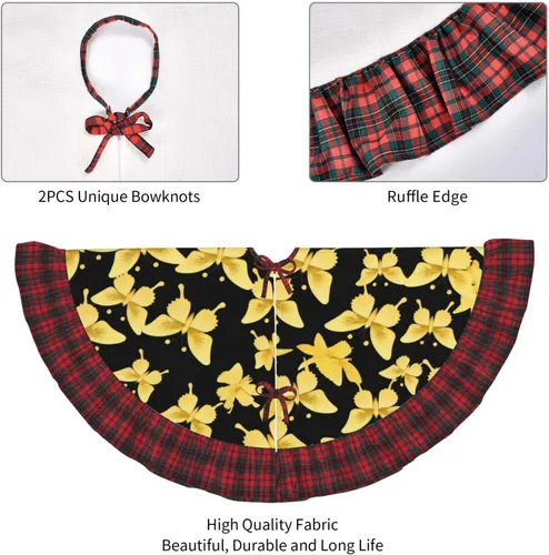 Vista 5 de Beautiful Gold Butterflies Print Christmas Tree Skirt Red Black Plaid Border Xmas Tree Skirt Holiday New Year Party Christmas Party Decor. 30 in 36