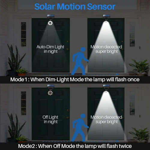 Vista 3 de Luz solar con sensor de movimiento de 2, luces solares impermeables para exteriores, 100 semanas de repuesto 100% gratis de aluminio