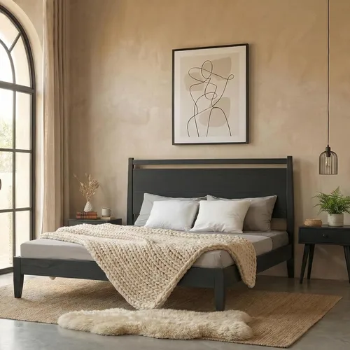Vista 7 de NTC Adept Marco de cama de madera con cabecero, base de madera de roble macizo y caucho con listones silenciosos y soportes centrales de madera