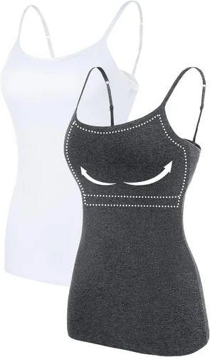 Vista 33 de Camisa Attraco de algodón, con tirantes estilo espagueti, con brasier incorporado, 2 paquetes, para mujer
