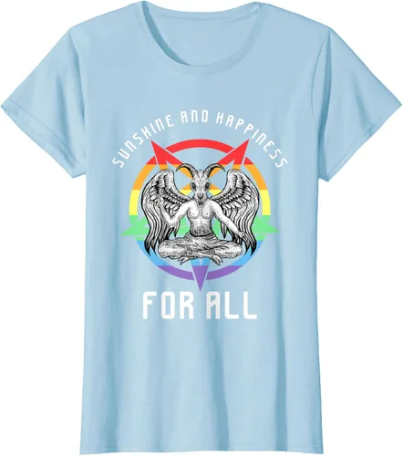Vista 22 de Funny Sunshine and Happiness for All LGBT Gay Pride Baphomet Camiseta Negro