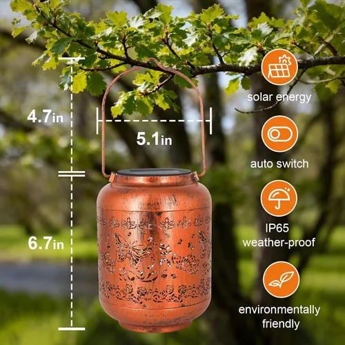 Vista 5 de Regalos de cumpleaños para mujeres, mamá, abuela, faroles solares de mariposa para exteriores, impermeables, cobre metal, luces solares colgantes