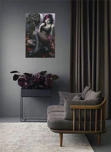 Vista 2 de BUY ART FOR LESS Póster de arte gótico con licencia oficial de Tom Wood con licencia oficial de la chica gótica de Cleo Cemetery Gothic - 24 x 36