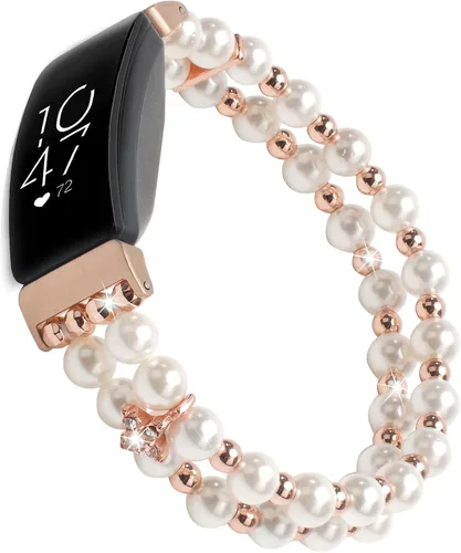 Vista 9 de Compatible con Fitbit Inspire HR/Inspire 2 & Inspire Bandas elásticas hechas a mano para mujer, pulsera de perlas de moda para Inspire Hr/Inspire 2