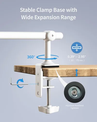 Vista 3 de ergounion Soporte de aluminio para tableta, soporte de abrazadera para iPad con brazo largo ajustable de 360°, soporte para iPad para escritorio