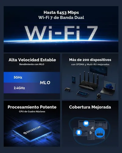 Vista 3 de Cudy Router Wi-Fi 7 de tres bandas BE6500, 4 antenas, 5X GbE, WR6500