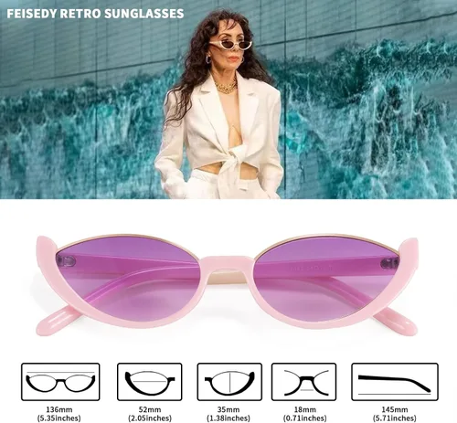 Vista 7 de FEISEDY Gafas de sol pequeñas de moda con ojo de gato para mujer, gafas de sol frescas de moda retro B2864, 52 mm