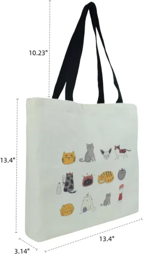 Vista 4 de Bonita bolsa de mano para mujer con cremallera, divertido bolso con gatos, perros, bolso grande de lona para el hombro