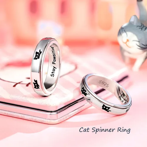 Vista 3 de LYTTMAB Keep Pawstive - Anillo de ansiedad para mujer, anillo giratorio con estampado de pata de perro y gato, anillo para ansiedad para mujer
