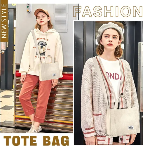 Vista 6 de Corduroy Tote Bag for Women Small Satchel Bag Mini Tote Bag Aesthetic Crossbody Handbag - School Work Travel Shopping