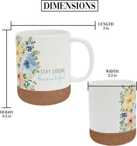 Vista 5 de Pavilion Gift Company Stay Strong Beautiful - Taza de cerámica de 16 onzas con fondo glaseado de arena, floral, taza de café de mango grande, regalo