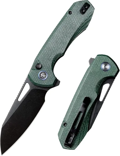 Vista 11 de RT-CAMEL - Cuchillo de bolsillo plegable, cierre con forro de botón, hoja de acero 14C28N de 3.1 pulgadas, cuchillo EDC con mango de micarta