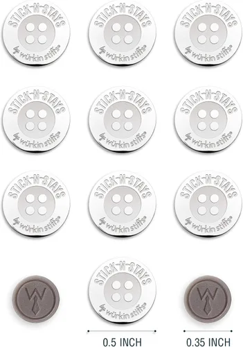 Vista 2 de Stick-N-Stays Magnetic Collar Stays by Würkin Stiffs Silver Includes 10 Magnetic Adhesive Stays and 2 Power Button Magnets Great for Polos Gift