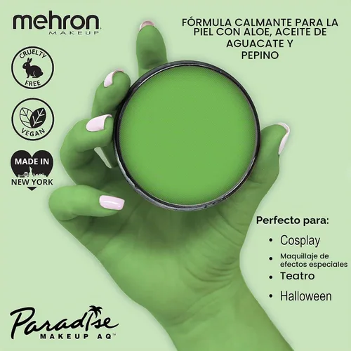 Vista 3 de Mehron Makeup Paradise AQ pintura facial y corporal, verde claro. Series pastel, 40 gramos