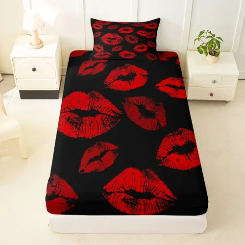 Vista 25 de Feelyou Leopard Print Lips Fitted Sheet Twin Size for Kids Boys Girls Cheetah Print Bed Sheets Set 16" Deep Pocket Soft Breathable Microfiber