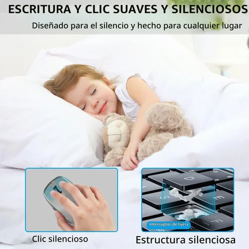 Vista 3 de Teclado y mouse inalámbricos, teclado compacto ultrafino de tamaño completo con teclado numérico, botón de calculadora, receptor USB, DPI ajustable