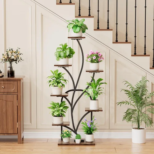 Vista 2 de Soporte para plantas de interior con luces de crecimiento, soporte para plantas de 51 pulgadas de alto, estante de esquina para plantas