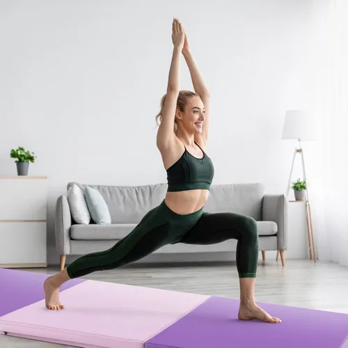 Vista 2 de Goplus Esterilla de Gimnasia Plegable, 6' x 2' x 2'' de Grosor Tri-Fold Esterilla de Ejercicio y Volteretas con Asas de Transporte, Cierre de Gancho