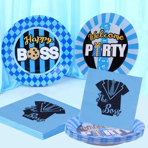 Vista 9 de BOSS - Bolsas de regalo de fiesta, 24 unidades con 30 calcomanías para niños, color azul, negro, cumpleaños, baby shower, golosinas, bolsas
