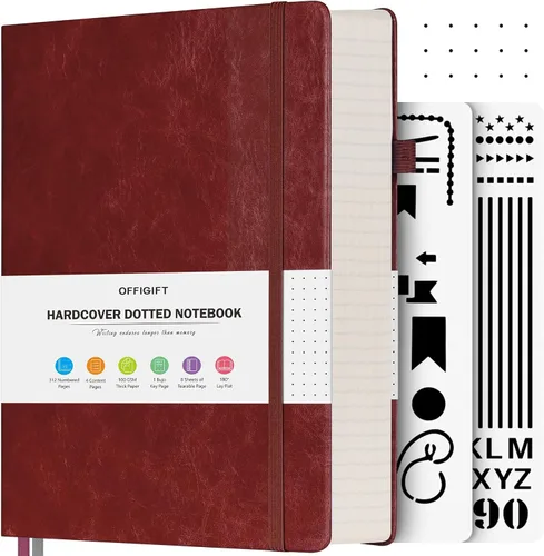 Vista 13 de Diario de viñetas punteadas, diario grande de cuero de tapa dura A4, diario grueso de 312 páginas numeradas, cuaderno con cuadrícula de puntos