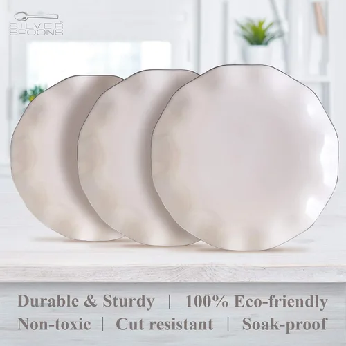 Vista 6 de Silver Spoons Platos de postre desechables 10 piezas Platos de plástico resistente Elegante aspecto fino de porcelana Velo, marfil