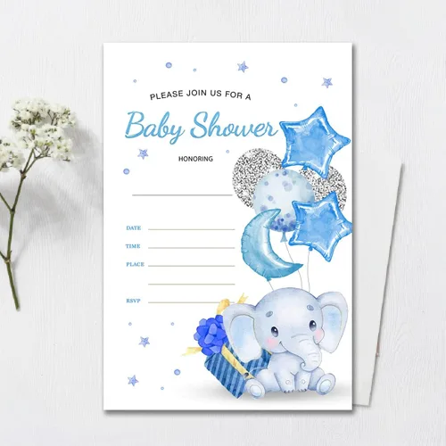 Vista 3 de YIDOU Invitaciones de fiesta de baby shower con globo azul cielo, 20 invitaciones y sobres (doble cara)