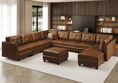 Vista 19 de LLappuil Sofá modular de piel sintética de 9 plazas con almacenamiento, sofá cama convertible en forma de U con diván, impermeable y agradable al