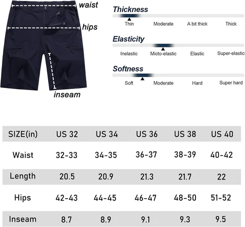 Vista 7 de Pantalones cortos elásticos de secado rápido para hombre, pantalones cortos de trabajo ligeros, 6 bolsillos para ciclismo, viajes, camping