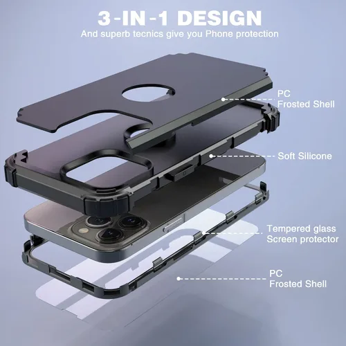 Vista 8 de IDweel - Funda para iPhone 15 Pro Max con protector de pantalla de vidrio templado, 3 en 1, a prueba de golpes, delgada, híbrida, resistente