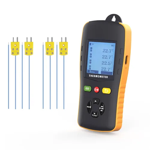 Vista 9 de Tzone Termómetro de datos de termopar tipo K/T/J Termómetro de doble sonda de mano dual channel temp recorder usb,digital,61440 recordings,auto