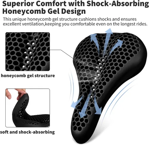 Vista 2 de DAWAY - Funda cómoda para asiento de bicicleta - Cojín acolchado de gel de silicona y espuma viscoelástica para asiento de bicicleta para hombres