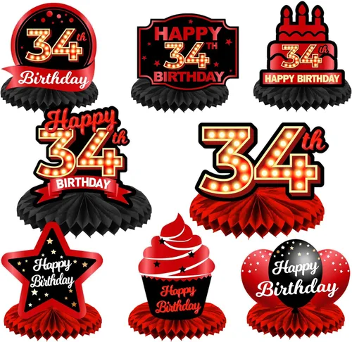 Vista 76 de Feliz 45 cumpleaños rojo y negro centros de mesa de panal de abeja decoraciones de globos decoración de mesa centros de mesa para niñas mujeres