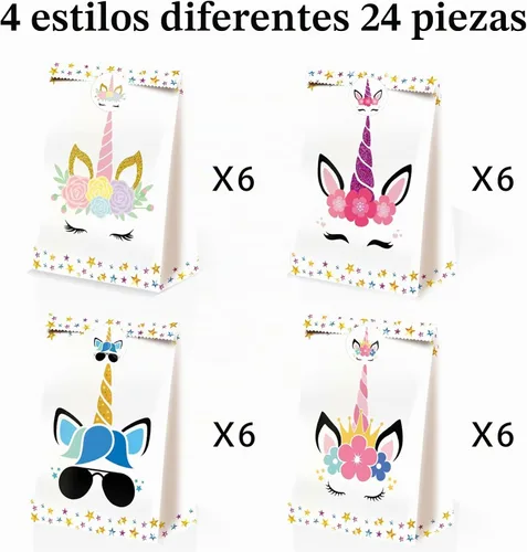 Vista 3 de 24 bolsas de dulces de unicornio – Bolsas de unicornio para decoración de cumpleaños de niñas