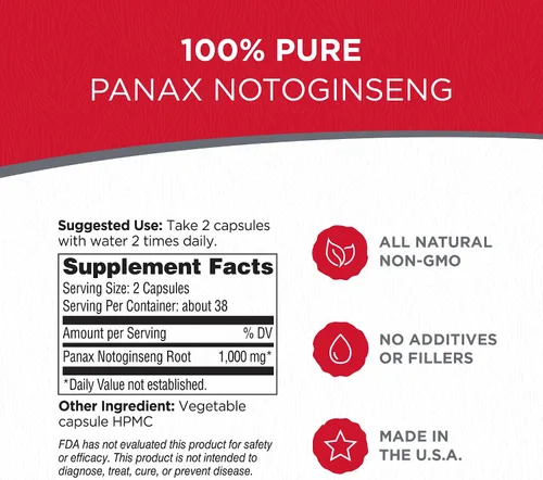 Vista 2 de Dairyland Ginseng - Cápsulas de Notoginseng - 75 unidades - Cápsulas del complejo Tienchi Ginseng - Auténtica cápsula de Notoginseng - Cápsulas