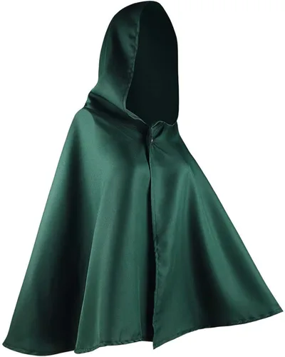 Vista 4 de Anqtovp 2 capas de cosplay de anime, capa verde con capucha con collar, capa de alas para disfraz de anime de 29.9 pulgadas de longitud, Verde