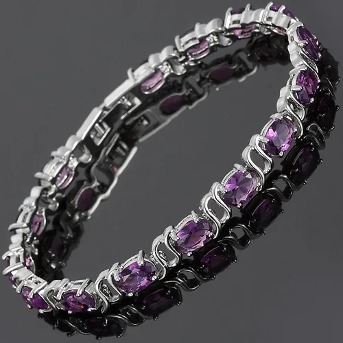 Vista 3 de RIZILIA Pulsera de tenis chapada en oro blanco de 18 quilates con circonita cúbica de corte ovalado, 7