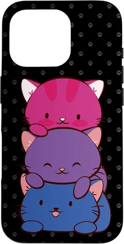 Vista 20 de Funda para iPhone 16 Bisexual Pride Kawaii Kitty Cat Stack Anime