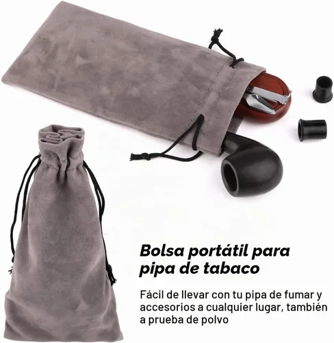 Vista 7 de Joyoldelf Pipa de tabaco, pipa de madera de lujo para fumar con soporte para pipa, tubos de tabaco de ébano para fumar con raspador de pipa, caja