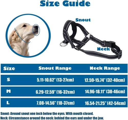Vista 2 de Collar de cabeza de perro con tela reflectante, arnés ajustable para cabeza de perro para evitar tirones para perros pequeños, medianos y grandes