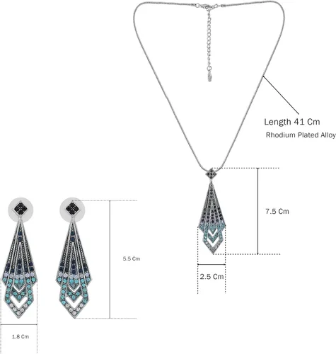 Vista 8 de Slaksworld - Juego de collar con colgante de geometría azul chapado en rodio para mujeres y niñas, diamantes multicolores americanos, cadena