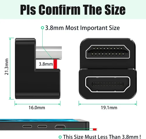Vista 7 de AGVEE Paquete de 1 adaptador HDMI macho a HDMI hembra en ángulo de 180 grados, en forma de U 8K a 60HZ, convertidor de conector extensor
