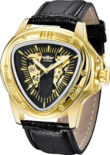Vista 2 de BOSNI Triangle Skeleton Watch for Men Mechanical Automatic Wristwatch Sport Stainless Steel Mens Watches